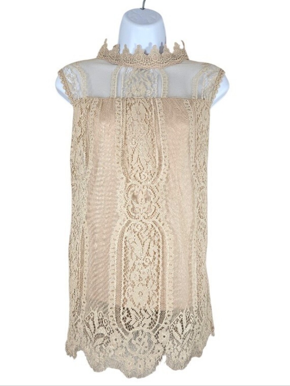 NWT Notations tan nude lace blouse tank top Womens Large